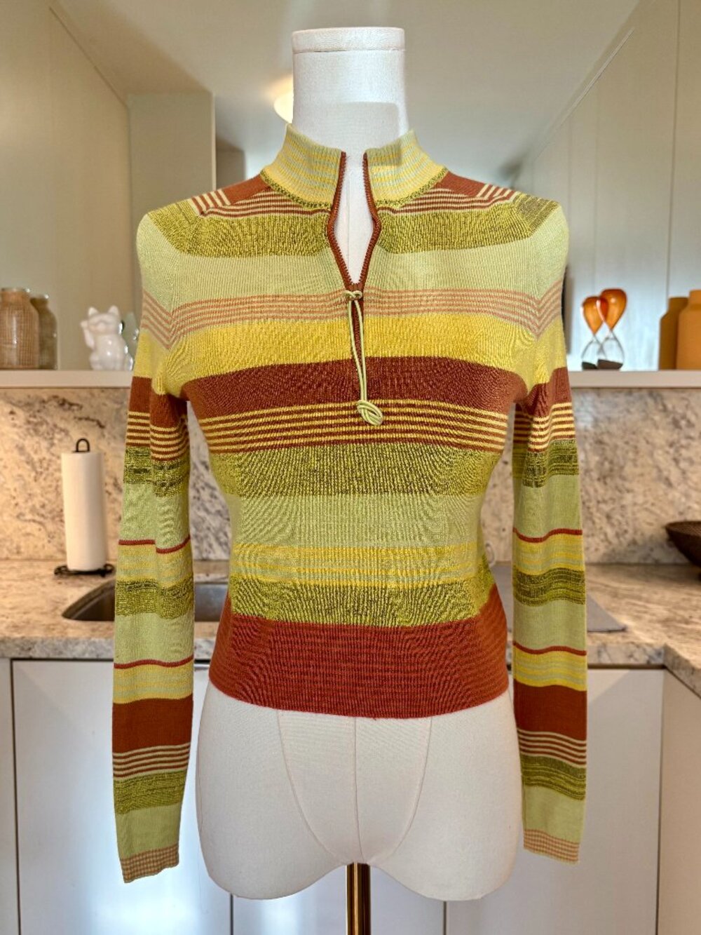 Free People Rip Tide Striped Mock Neck 1/4 Zip Crop Sweater - XS